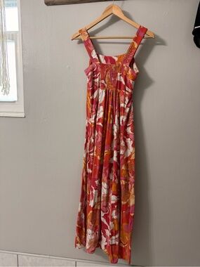 STATE Pink, Orange & White Floral Maxi Dress with Wide Straps